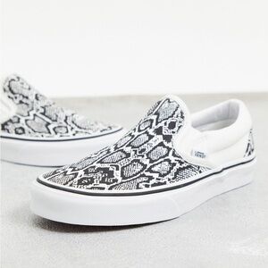 Vans Snake Slip On Shoes White and Black